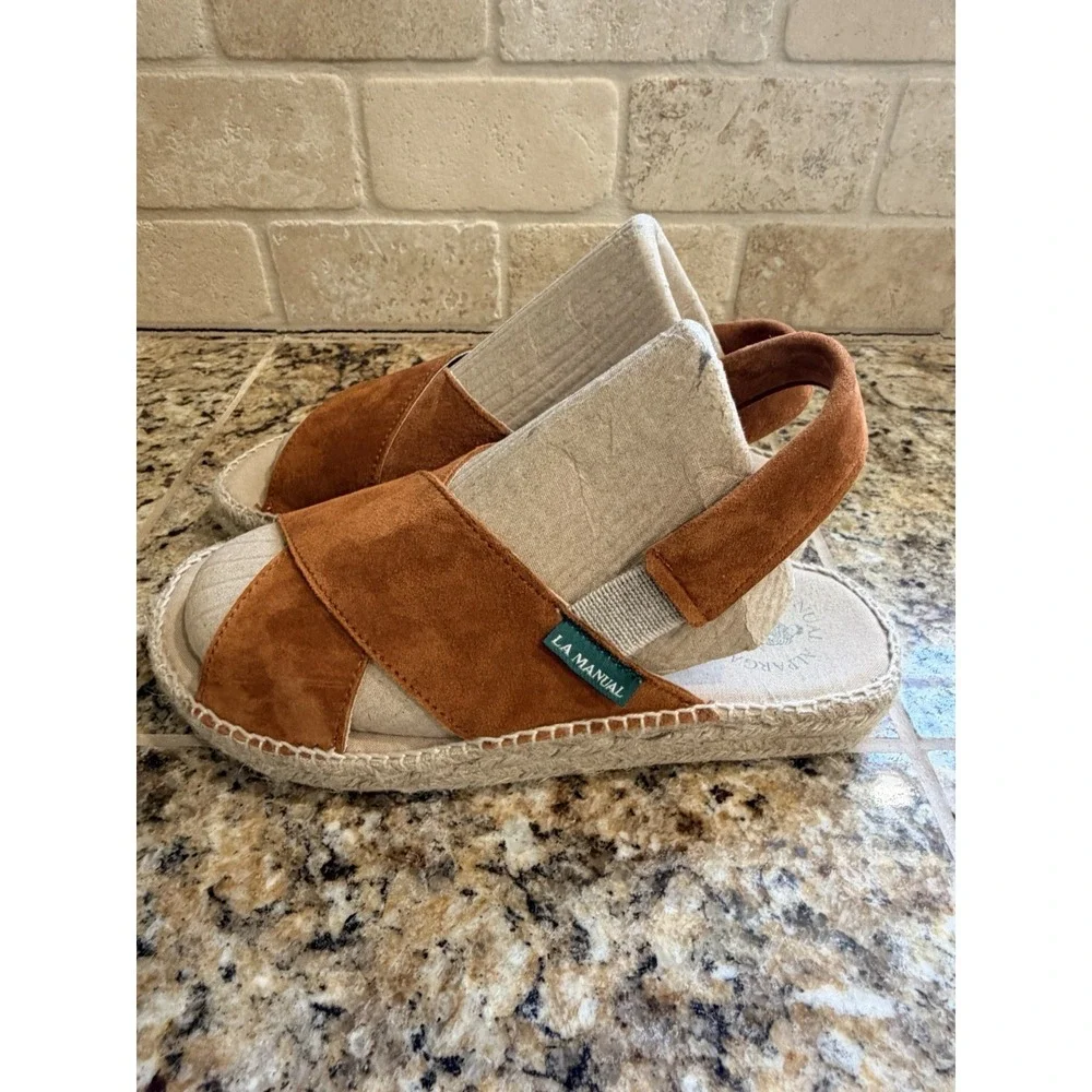 La Manual Marina Suede Leather Espadrille Sandals Comfort Shoes Spain 39 8.5-9